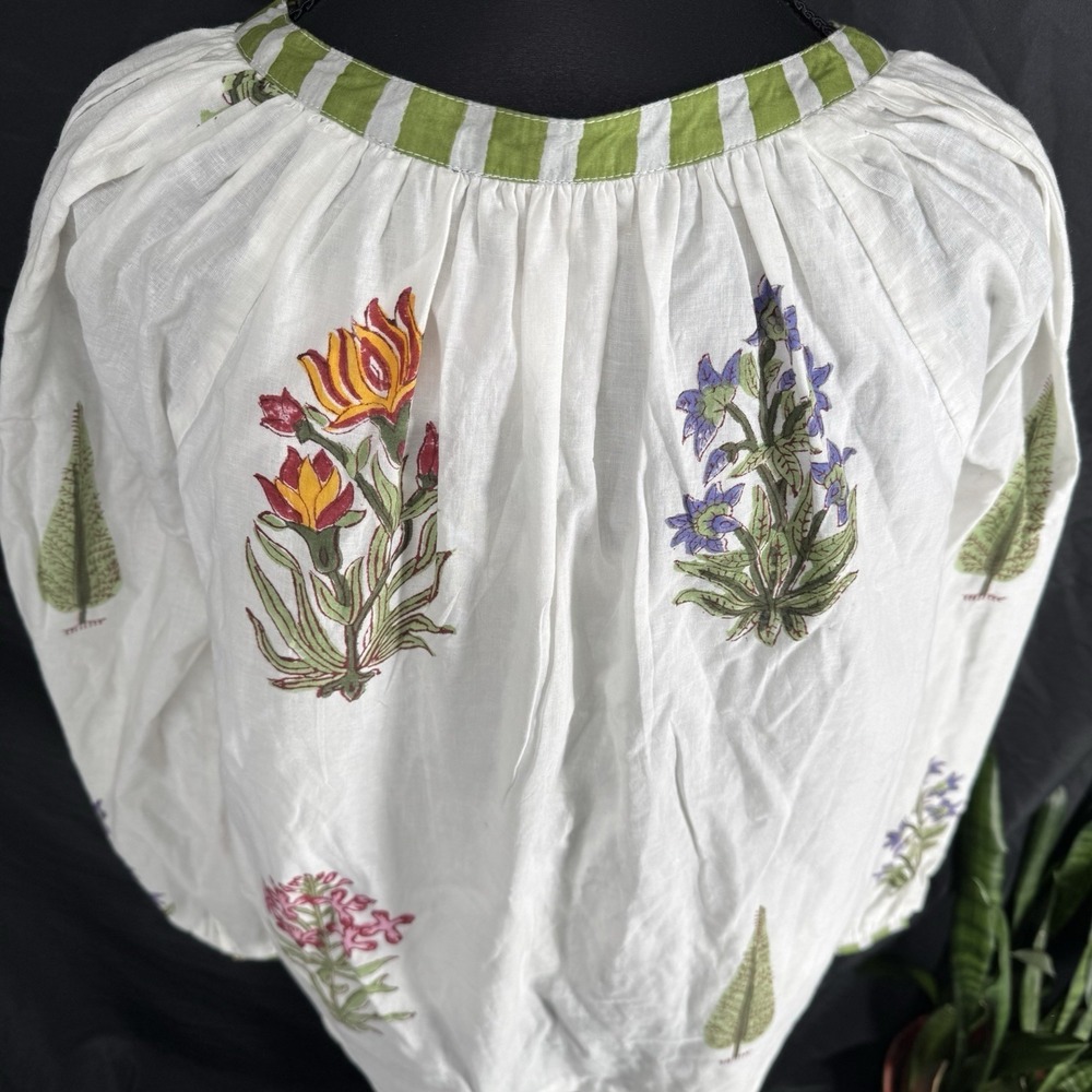 Liza Byrd Floral Peasant Top M Cottage Prairie Boho Garden Botanical 100% Cotton - Picture 5 of 6